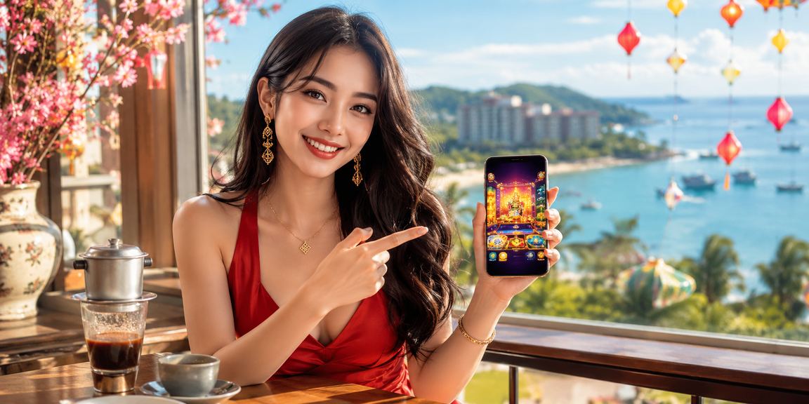 Người dùng trải nghiệm casino trực tuyến trên điện thoại tại Phú Quốc bên ly cà phê buổi sáng